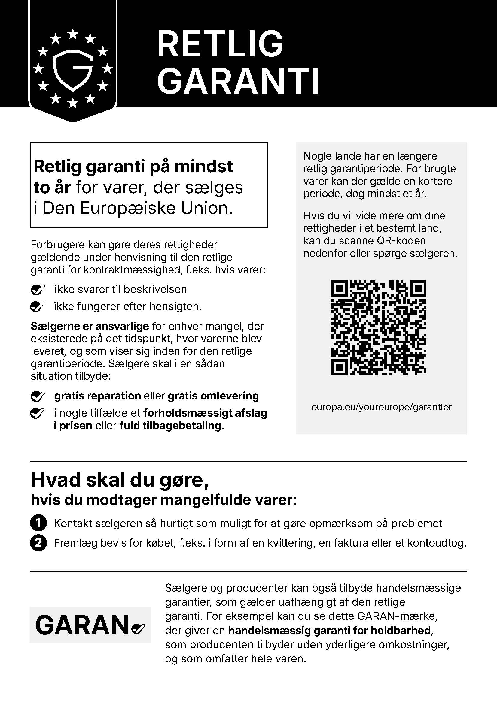 Information om reklamationsret og garanti